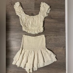 NWOT Cream Ruffled Two-Piece Set